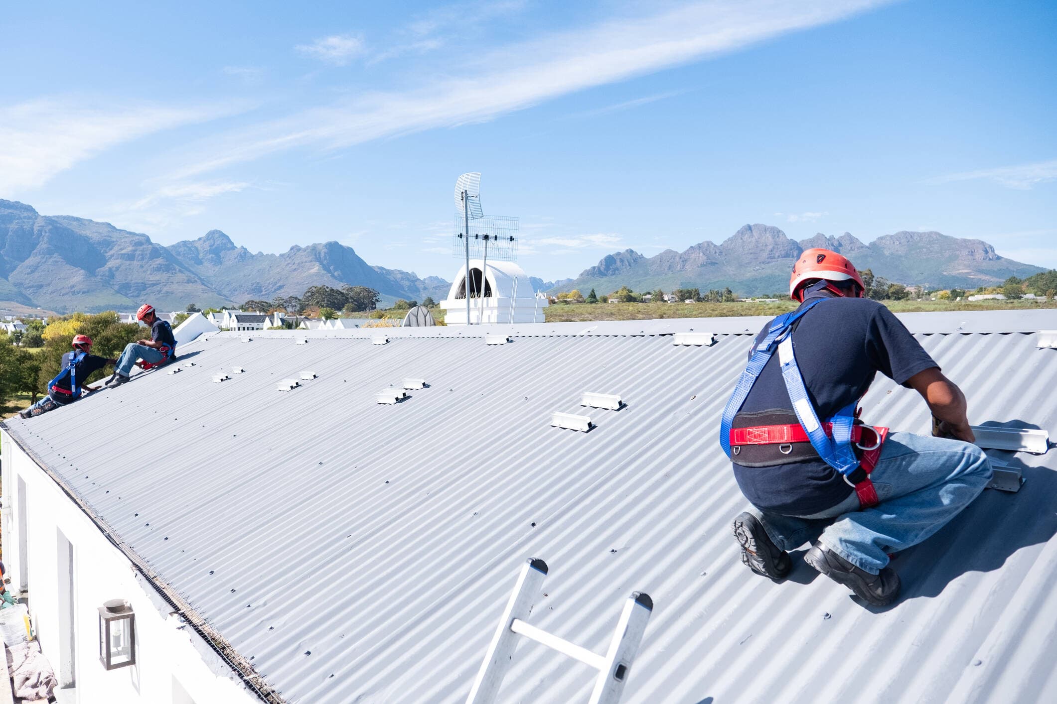 Roofing crew at work