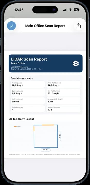FieldOpsPro app — LiDAR scan reports