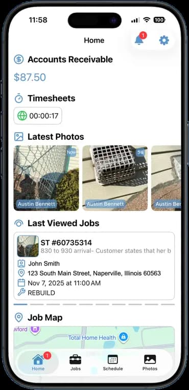 FieldOpsPro app — Home dashboard